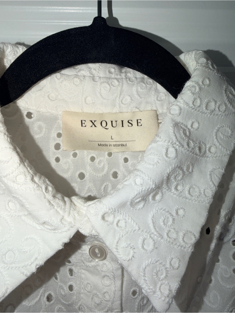 Exquise White Eyelet Collared Dolan Short Sleeve Mini Dress - Women - Picture 5 of 5